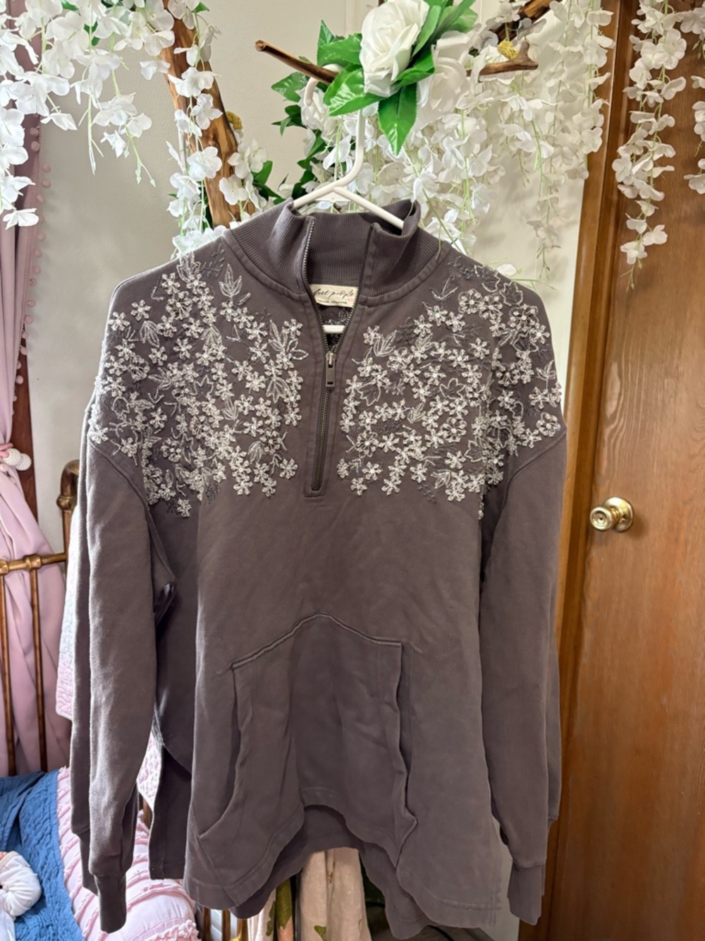 Free People Washed Charcoal Floral Yoke Pullover - Picture 5 of 10